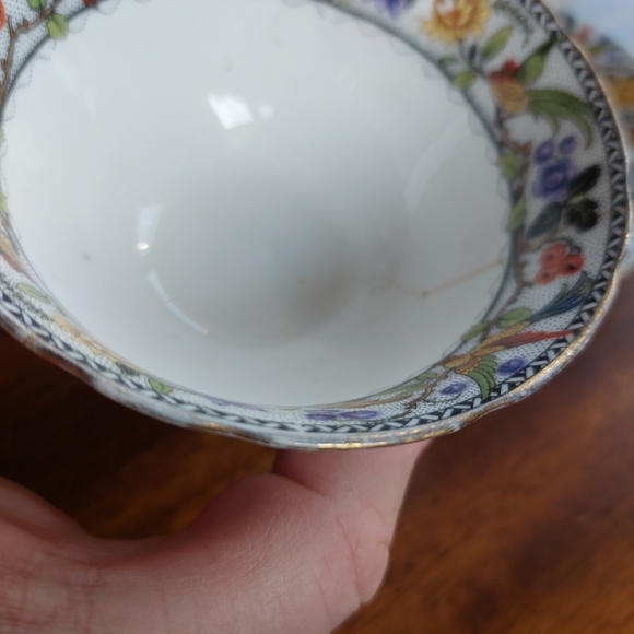 Antique Aynsley Fine China Teacup And Saucer Floral Hummingbird 1910 HAS CRACK - Picture 5 of 9